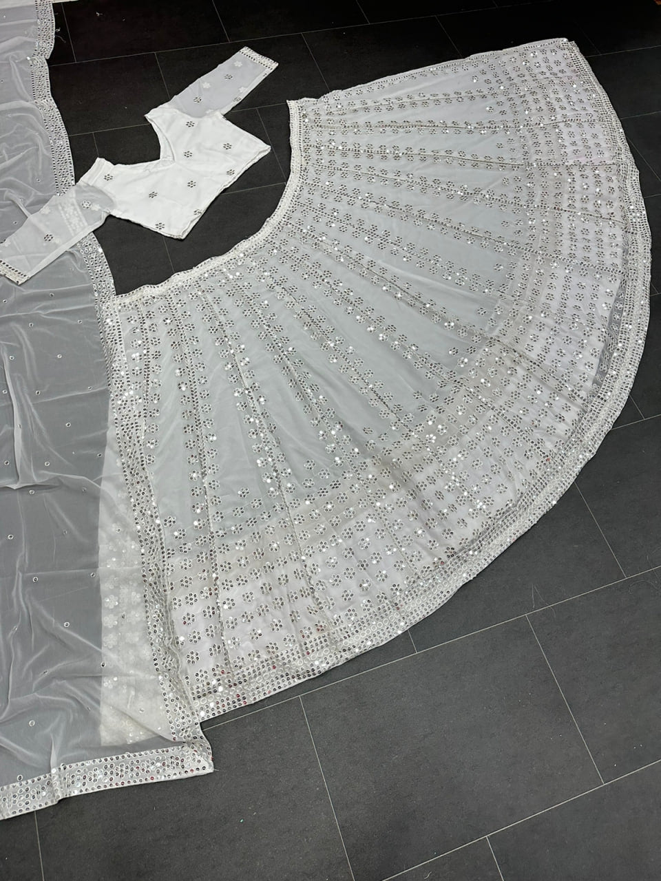 White Color Gorgette  Lehenga Choli Set LC-6402