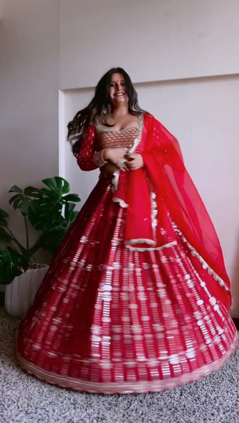 Red Color Foux Gorgette  Sequence Work Lehenga Choli LC-6437